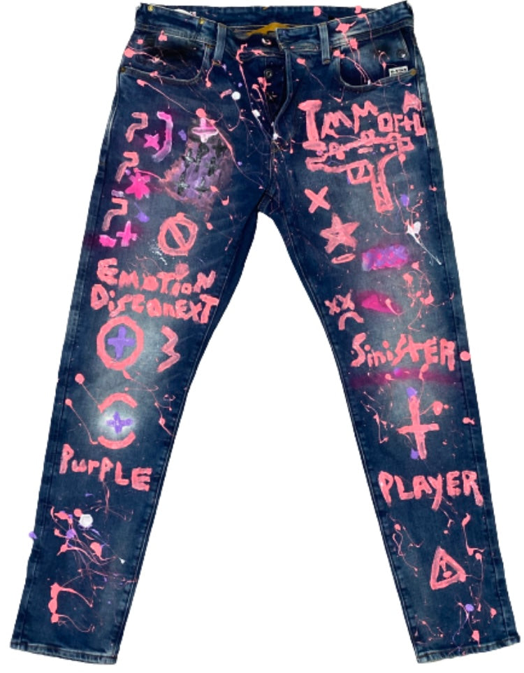 1:1 custom pink denim pants